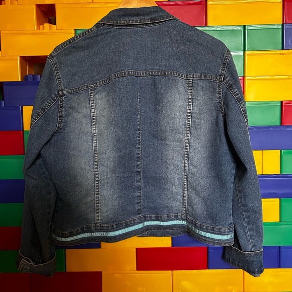 V Christina denim turquoise and ruby butterfly jacket size large - Picture 3 of 11